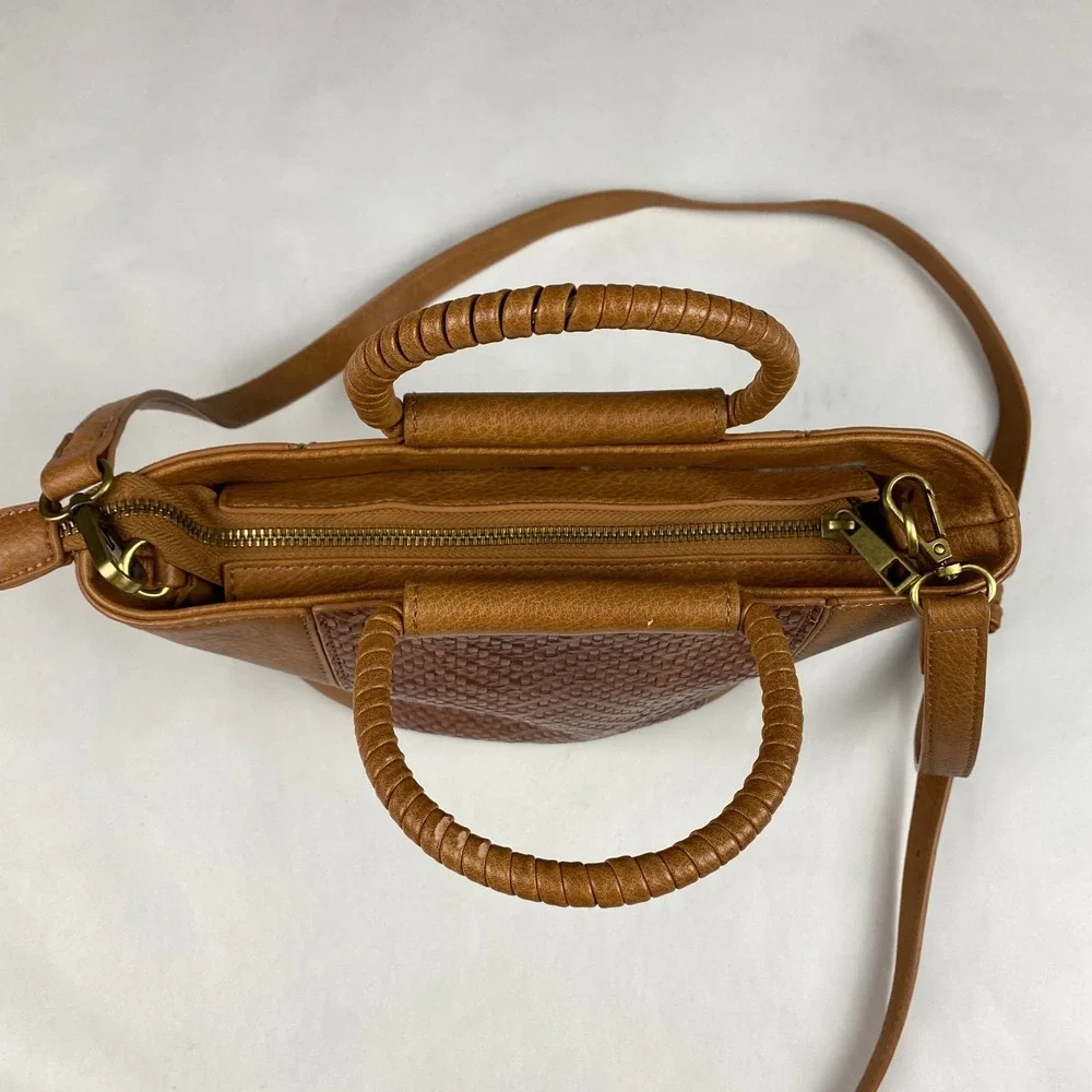 Anthropologie Tobacco Mini Crossbody Purse Brown Textured